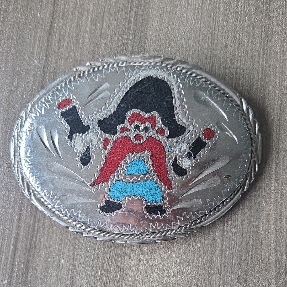 Vintage Yosemite Sam Belt Buckle Turquoise Coral Inlay Western Looney Tunes